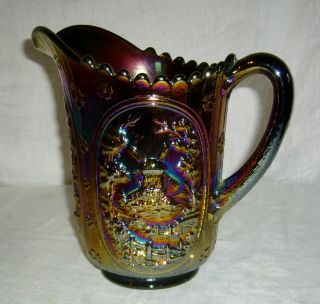 Antique Imperial Carnival Glass Blue Violet Windmill Water Pitcher