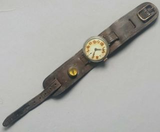 Ww1 Wristwatch Swiss Civic Trench Watch W/ Leather Band Compass Antique