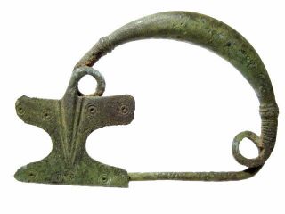 Large Celtic La Tene Period Bronze Fibula,  Well Preserved,  Top,