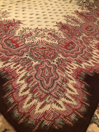 Antique Kashmir Paisley Shawl Print,  Sneak - Curled Buteh All - Over 19c,  65” X 128”