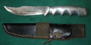 Small Wwii Us Military Theater Made Aluminum Fighting Knife & Leather Sheath