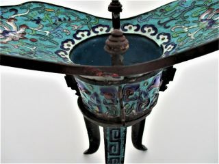 Antique Chinese 19th Century Cloisonne and Bronze Jue Wine Bowl Vessel 8