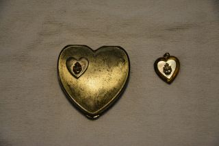 Vintage U.  S.  Navy Powder Compact Heart - Shaped And Heart - Shaped Locket
