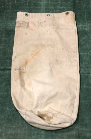 1940s WW2 Era White Cotton Canvas Army Duffel Bag Stenciled Vintage Militaria 10