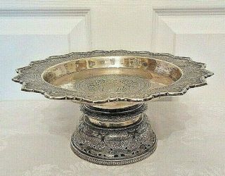 Rare 19th Century Thai Siam Royal Silver Nielloware Footed Tray With Lion Motif