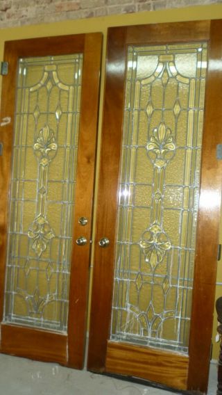 Antique Leaded Glass And Solid Wood Antique Doors