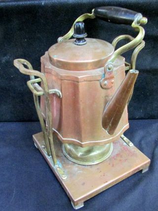 Antique Joseph Heinrichs Copper Tea Kettle Arts And Crafts With Burner