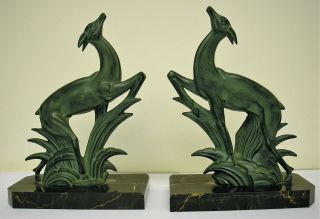 French Art Deco Deer Bookends Signed By Gallot