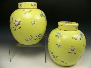 Antique Chinese Porcelain Enameled 9 " Covered Jars Signed Marked