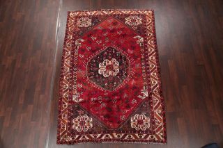 VINTAGE Geometric Tribal Persian Oriental Hand - Knotted WOOL 6x8 RED Area Rug 2