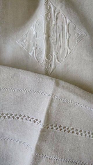 Quality Antique French Embroidered Pure Linen Trousseau Sheet C1890