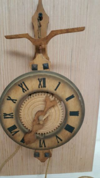 Vintage West Germany Wood Wall Clock Gear Stone Weight Driven.  Complete. 2