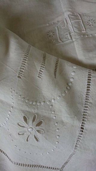 EXCEPTIONAL QUALITY ANTIQUE FRENCH EMBROIDERED PURE LINEN TROUSSEAU SHEET c1890 10