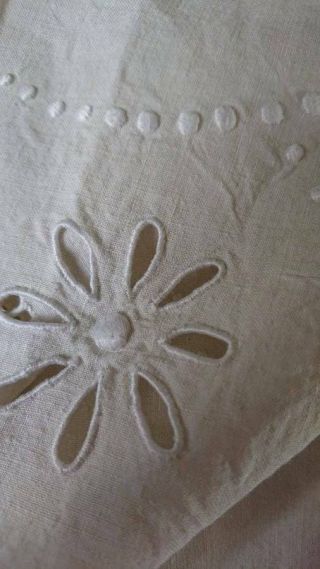 EXCEPTIONAL QUALITY ANTIQUE FRENCH EMBROIDERED PURE LINEN TROUSSEAU SHEET c1890 12