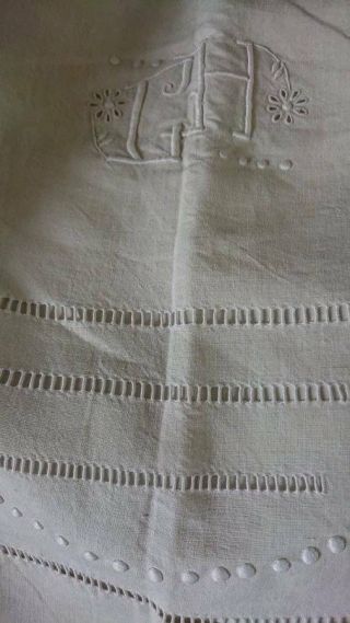 EXCEPTIONAL QUALITY ANTIQUE FRENCH EMBROIDERED PURE LINEN TROUSSEAU SHEET c1890 2
