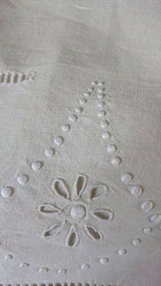 EXCEPTIONAL QUALITY ANTIQUE FRENCH EMBROIDERED PURE LINEN TROUSSEAU SHEET c1890 3