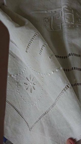 EXCEPTIONAL QUALITY ANTIQUE FRENCH EMBROIDERED PURE LINEN TROUSSEAU SHEET c1890 4
