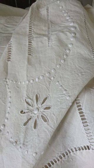 EXCEPTIONAL QUALITY ANTIQUE FRENCH EMBROIDERED PURE LINEN TROUSSEAU SHEET c1890 5
