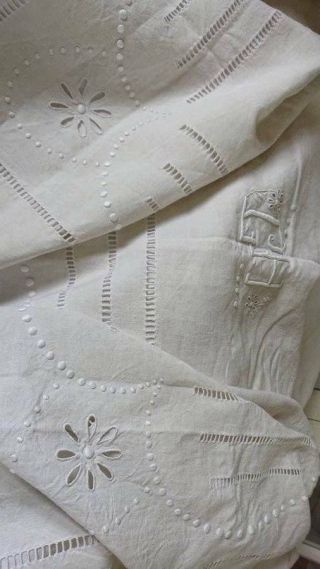 EXCEPTIONAL QUALITY ANTIQUE FRENCH EMBROIDERED PURE LINEN TROUSSEAU SHEET c1890 6