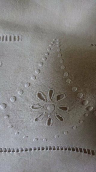 EXCEPTIONAL QUALITY ANTIQUE FRENCH EMBROIDERED PURE LINEN TROUSSEAU SHEET c1890 7
