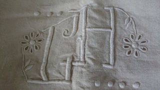 EXCEPTIONAL QUALITY ANTIQUE FRENCH EMBROIDERED PURE LINEN TROUSSEAU SHEET c1890 8