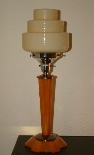 ORANGE CATALIN PHENOLIC BAKELITE CHROME ART DECO LAMP LAMPE RARE ESSO SHADE 10