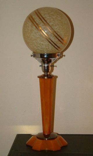 Orange Catalin Phenolic Bakelite Chrome Art Deco Lamp Lampe Rare Esso Shade