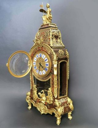 Bohemian Monumental French Antique Boulle & Figural Bronze Clock Bronze & Wood