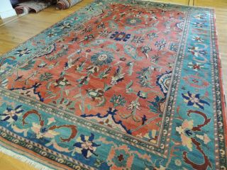 Wow 9x12,  9x13 Antique Turkish Kazak Wool Oriental Area Rug Rust Blue Stunning