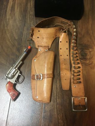 50s? Antique Mattel Fanner 50 Leather Holster Bullets Toy Hubley Rodeo Cap Gun
