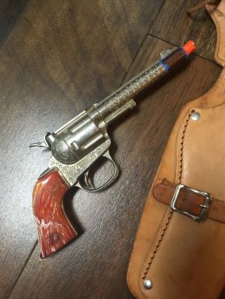 50s? Antique Mattel Fanner 50 Leather Holster Bullets Toy Hubley Rodeo Cap Gun 3