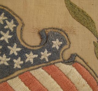 American folk art 27 star Flag Shield embroidered silk RARE antique 1845 Florida 2