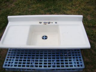 Vintage 54 " Cast Iron Kitchen Sink With Double Drainboard Farmhouse Sink