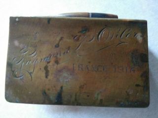 VINTAGE 1918 WW1 U.  S.  ID ' d,  MATCH BOX COVER,  TRENCH ART,  BULLET,  BUTTON,  COIN 2