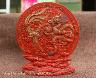 4.  8 Inch Antique Chinese Natural Red Cinnabar Hand Carved Dragon Loong Statue.