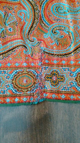 ANTIQUE WOOL PAISLEY SHAWL WITH BLACK CENTER & MULTI COLORS 59 1/2 