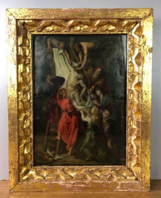 Fine Quality 17th C.  Century Flemish School Oil On Copper Descending Of Christ