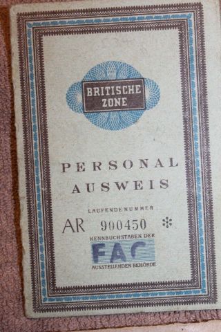Rare WW2 German Citizen ' s British Zone  Ausweis 