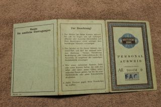 Rare WW2 German Citizen ' s British Zone  Ausweis 