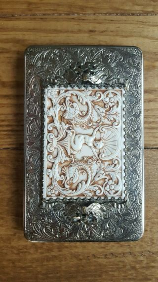 Vintage Evans Silver Cigarette Case 1940s Mermaid/ Dragon Business Card Holder 2