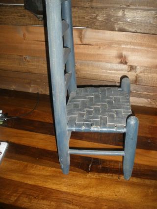 Country Primitive Blue Painted Wood Chair Woven Seat Doll Bear FARMHOUSE DECOR 2
