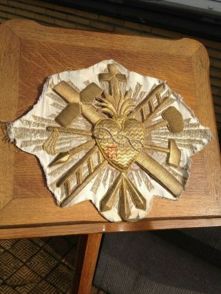 Antique 19 Century Catholic Religious Gold Metallic Needlework Embroidered