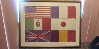 Scarce Ww1 1914 - 1917 Allied Linen Flag Pro Framed.  21x16