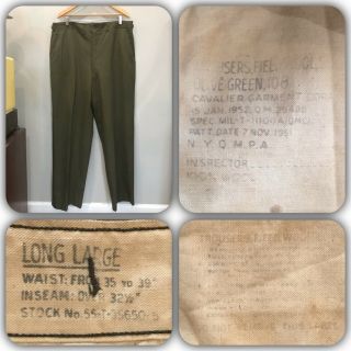 50s Us Army M1951 Og 108 Wool Field Trousers Pants M51 Large Military Olive Vtg