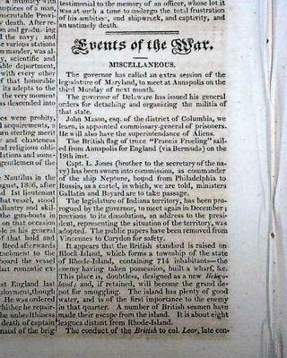 CHESAPEAKE BAY British Naval Blockade War of 1812 1813 Baltimore MD Newspaper 3