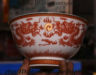 6 " China Mark 大清乾隆年製 Enamel Porcelain Double Dragon Bowl Cup Plate Teacup Statue