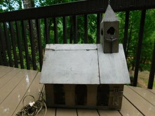 Handcrafted 23 " Wooden Antique Barn Church Doll House Or Decor Lights & Bell