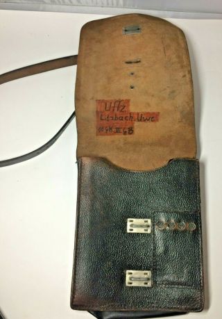 Vintage WWII GERMAN Officer Leather Field Map Case Identified Uffz Litzbach Uwe 4