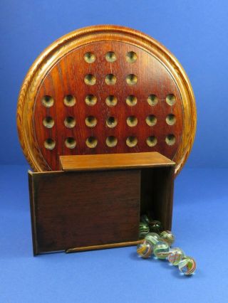 Antique Solitaire Game Handmade Ribbon Swirl Ghost Core Marbles Hardwood Board 12