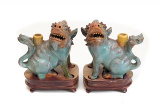 Chinese Shiwan Pottery Stoneware Foo Dogs / Lions,  Turquoise Glaze